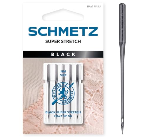 SCHMETZ Nähmaschinennadeln | 5 Black Super Stretch-Nadeln | HAx1 SP SU | Nadeldicke 90/14 |Mit Antihaftbeschichtung für schonende Verarbeitung empfindlicher hochelastischer Stoffe von SCHMETZ