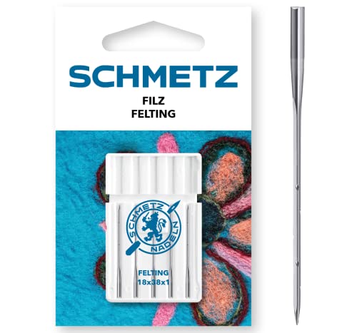 SCHMETZ | 5 Nähmaschinennadeln | Filz | 18x38x1 | Nadeldicke 100/16 | Spezialnadeln | Geeignet für dekorative Nadelfilzarbeiten | Auf bestimmten Filzmaschinen einsetzbar von SCHMETZ