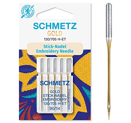 SCHMETZ | 5 Nähmaschinennadeln | Gold Stick (Embroidery) | 130/705 H-ET | Nadeldicke 90/14 | auf jeder gängigen Haushaltsnähmaschine und Haushaltsstickmaschinen einsetzbar SCHMETZ | 5 Nähmaschinennadeln | Gold Stick (Embroidery) | 130/705 H-ET | Nadeldicke 90/14 | auf jeder gängigen Haushaltsnähmaschine und Haushaltsstickmaschinen einsetzbar von SCHMETZ