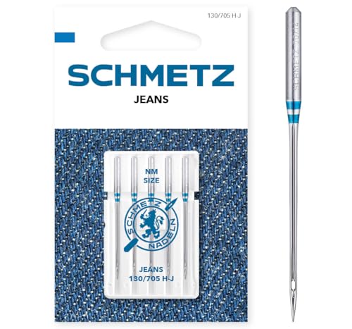 SCHMETZ | 5 Nähmaschinennadeln | Jeans | 130/705 H-J | Nadeldicke 80/12 | Geeignet für das Vernähen von Jeans und ähnlichen Stoffen | auf jeder gängigen Haushaltsnähmaschine einsetzbar von SCHMETZ