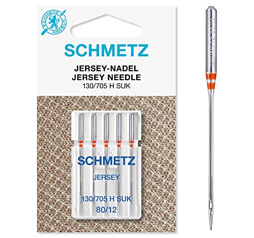 SCHMETZ Nähmaschinennadeln | 5 Jersey-Nadeln | 130/705 H SUK | Nadeldicke 80/12 | auf allen gängigen Haushaltsnähmaschinen einsetzbar | geeignet für das Verarbeiten von Jersey, Strick- und Wirkwaren von SCHMETZ