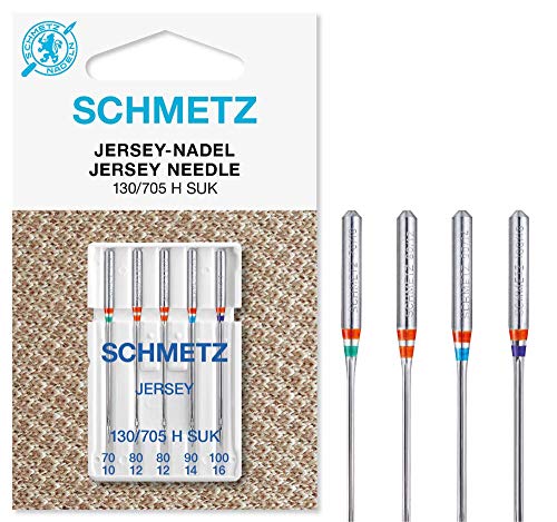 SCHMETZ Nähmaschinennadeln | 5 Jersey-Nadeln | 130/705 H SUK | Nadeldicken: 1x 70/10, 2x 80/12, 1x 90/14 und 1x 100/16 | Nähset | auf allen gängigen Haushaltsnähmaschinen einsetzbar von SCHMETZ