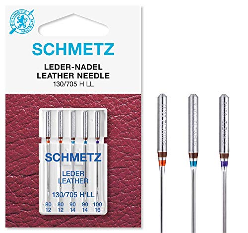 SCHMETZ | 5 Nähmaschinennadeln | Leder LL | 130/705 H LL | Nadeldicke 80/12-100/16 | auf jeder gängigen Haushaltsnähmaschine einsetzbar von SCHMETZ