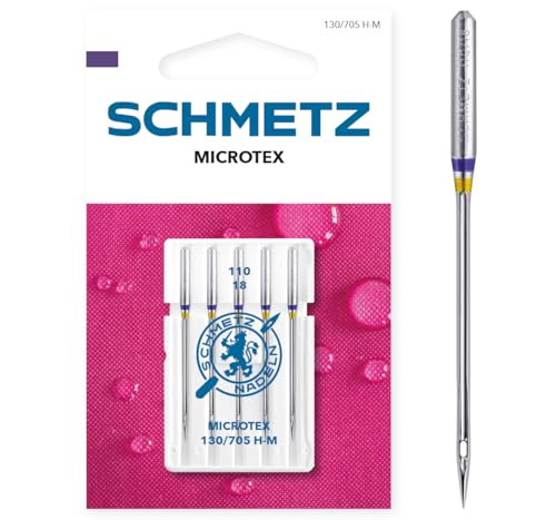 SCHMETZ Nähmaschinennadeln | 5 Microtex-Nadeln | 130/705 H-M | Nadeldicke 110/18 | auf allen gängigen Haushaltsnähmaschinen einsetzbar | geeignet für besonders dichtes oder feines Gewebe von SCHMETZ