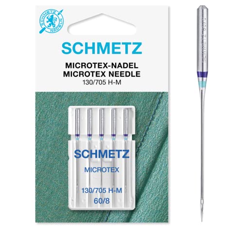 SCHMETZ Nähmaschinennadeln | 5 Microtex-Nadeln | 130/705 H-M | Nadeldicke 60/8 | auf allen gängigen Haushaltsnähmaschinen einsetzbar | geeignet für besonders dichtes oder feines Gewebe von SCHMETZ