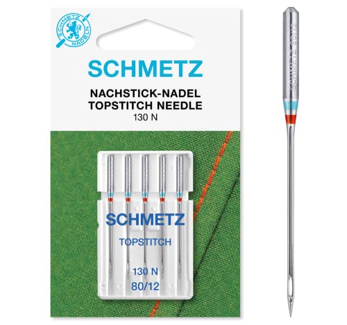 SCHMETZ | 5 Nähmaschinennadeln | Nachstick (Topstitch) | 130/705 H-N | Nadeldicke 80/12 | auf jeder gängigen Haushaltsnähmaschine und Haushaltsstickmaschinen einsetzbar von SCHMETZ
