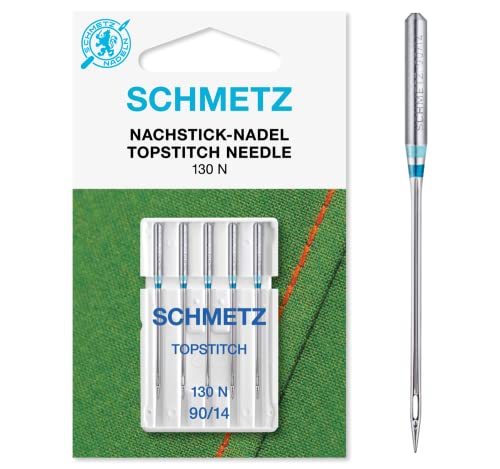 SCHMETZ | 5 Nähmaschinennadeln | Nachstick (Topstitch) | 130/705 H-N | Nadeldicke 90/14 | auf jeder gängigen Haushaltsnähmaschine und Haushaltsstickmaschinen einsetzbar von SCHMETZ