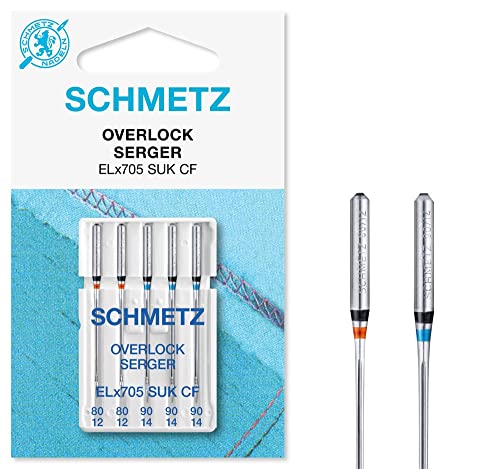 SCHMETZ Nähmaschinennadeln | 5 Overlocknadeln | ELX705 SUK | Nadelstärke 80/12 (x2) und 90/14 (x3) von SCHMETZ