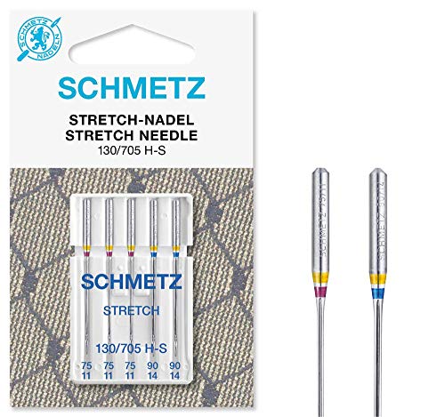 SCHMETZ Nähmaschinennadeln | 5 Stretch-Nadeln | 130/705 H-S | Nadeldicken: 3x 75/11 und 2x 90/14| auf allen gängigen Haushaltsnähmaschinen einsetzbar von SCHMETZ