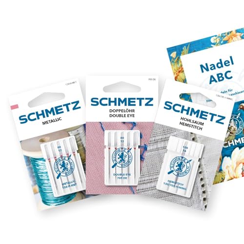 SCHMETZ Nähmaschinennadeln Creative-Set | 1 Nadel ABC | 5 Metallic-Nadeln | 5 Doppelöhr-Nadeln | 1 Hohlsaum-Nadel | Auf allen gängigen Haushaltsnähmaschinen einsetzbar von SCHMETZ