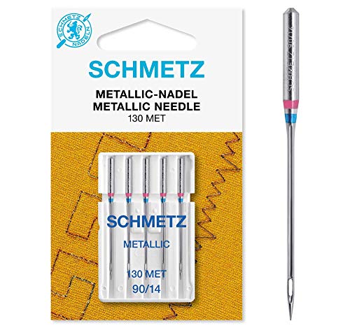 SCHMETZ | 5 Nähmaschinennadeln | Metallic | 130/705 H-MET | Nadeldicke 90/14 | Geeignet für das Vernähen von Metallic-Nähfäden | auf jeder gängigen Haushaltsnähmaschine einsetzbar von SCHMETZ