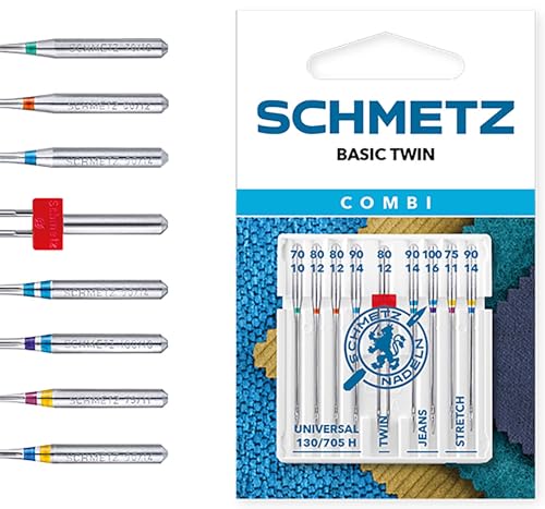 SCHMETZ Nähmaschinennadeln Set 4 Universal Nadeln | 2 Stretch Nadeln | 2 Jeans Nadeln | 1 Zwillings-Universal-Nadel | geeignet für alle gängige Haushalts-Nähmaschinen von SCHMETZ