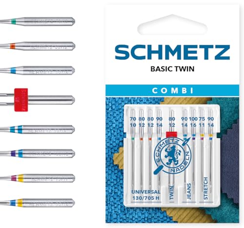 SCHMETZ Nähmaschinennadeln Set 4 Universal Nadeln | 2 Stretch Nadeln | 2 Jeans Nadeln | 1 Zwillings-Universal-Nadel | geeignet für alle gängige Haushalts-Nähmaschinen von SCHMETZ