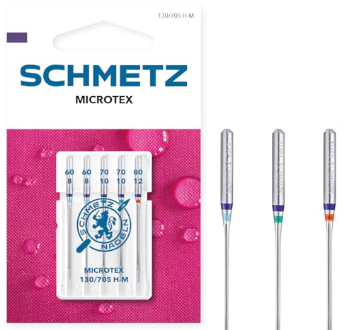 SCHMETZ Nähmaschinennadeln im Set | 5 Microtex-Nadeln | 130/705 H-M | Nadeldicken: 2x 60/8, 2x 70/10 und 1x 80/12 | auf allen gängigen Haushaltsnähmaschinen einsetzbar von SCHMETZ