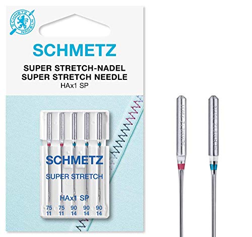 SCHMETZ Nähmaschinennadeln: 5 Super Stretch-Nadeln, Nadeldicken 75/11-90/14, Sortiert, HAx1SP, für jede gängige Haushaltsnähmaschine, für die Verarbeitung elastischer Stoffen mit dickeren Nähfäden von SCHMETZ