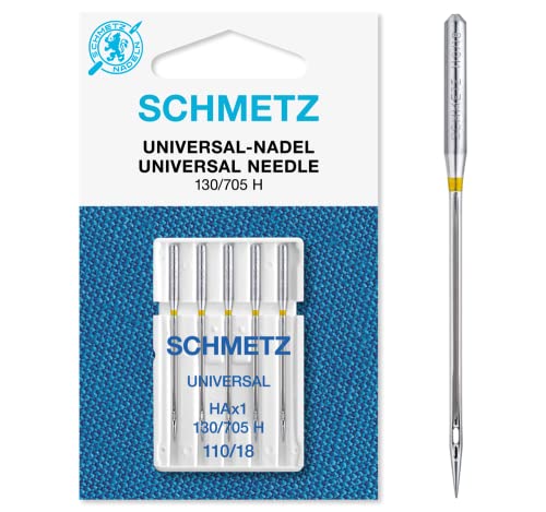 SCHMETZ Nähmaschinennadeln: 5 Universal-Nadeln, Nadeldicke 110/18, 130/705 H, auf jeder gängigen Haushaltsnähmaschine einsetzbar von SCHMETZ