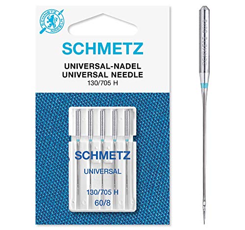 SCHMETZ Nähmaschinennadeln: 5 Universal-Nadeln, Nadeldicke 60/8, 130/705 H, auf jeder gängigen Haushaltsnähmaschine einsetzbar von SCHMETZ