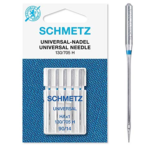 SCHMETZ Nähmaschinennadeln: 5 Universal-Nadeln, Nadeldicke 90/14, 130/705 H, auf jeder gängigen Haushaltsnähmaschine einsetzbar von SCHMETZ