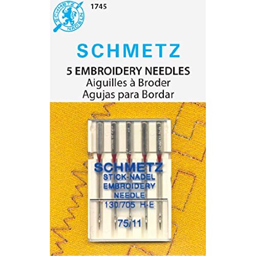 SCHMETZ Stickerei-Nadeln (130/705 H-E) für Haushaltsnähmaschinen, kardiert, Größe 75/11 von SCHMETZ