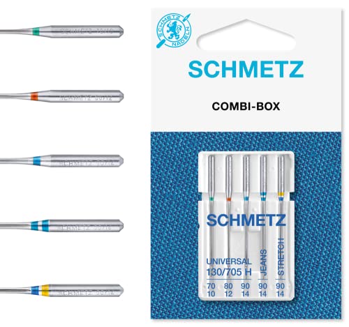 SCHMETZ Nähmaschinennadeln Set 3 Universal Nadeln | 1 Stretch Nadel | 1 Jeans Nadel | geeignet für alle gängige Haushalts-Nähmaschinen von SCHMETZ