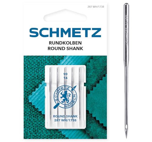 SCHMETZ | 5 Nähmaschinennadeln | Rundkolben | 287 WH/1738 | Nadeldicke 90/14 | Hinweis: Überprüfen Sie das empfohlene Nadelsystem in der Bedienungsanleitung von SCHMETZ