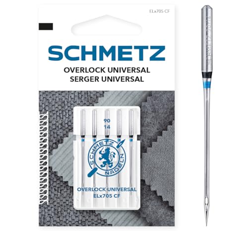 SCHMETZ | 5 Nähmaschinennadeln | Overlock Universal | ELX705 CF/SY 2022 | Nadeldicke 90/14 | Hinweis: Überprüfen Sie das empfohlene Nadelsystem in der Bedienungsanleitung von SCHMETZ