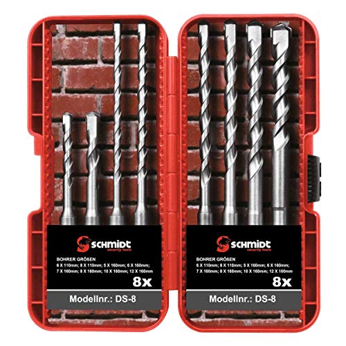 SCHMIDT security tools SDS-Plus Hammerbohrer-Set 8-teilig Ø 5-12 mm - Professionelle Bohrarbeiten in Mauerwerk, Beton, Stein von SCHMIDT security tools
