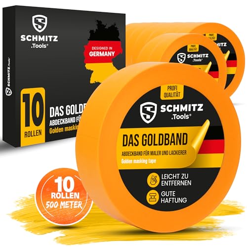 SCHMITZ.Tools Goldband Abklebeband Maler Profi (30mm x 50m) - 10x Malerklebeband für Malerarbeiten und Renovierungen - Abdeckband Maler Klebeband zum Streichen, Lackieren - Malerband 30mm von SCHMITZ.Tools