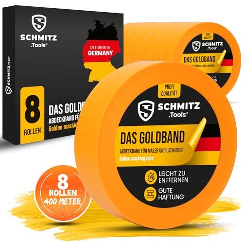 SCHMITZ.Tools Goldband Abklebeband Maler Profi (30mm x 50m) - 8x Malerklebeband für Malerarbeiten und Renovierungen - Abdeckband Maler Klebeband zum Streichen, Lackieren - Malerband 30mm von SCHMITZ.Tools