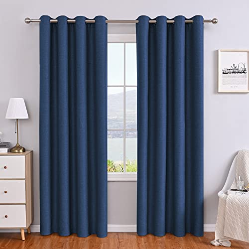 SCHOAL Blickdichte Vorhänge Wohnzimmer Kinderzimmer Gardinen mit Ösen Verdunkelung Ösenvorhang Uni Thermovorhänge gegen Kälte Verdunklungsvorhänge Schlafzimmer 1 Stück BxH 140x145cm Dunkelblau von SCHOAL