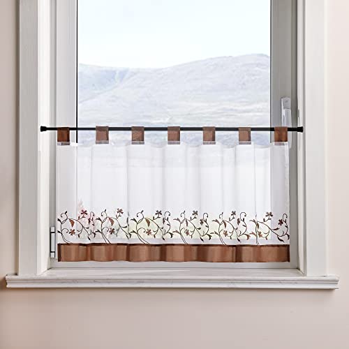 SCHOAL Scheibengardine Voile Bistrogardinen mit Schlaufen Küche Gardinen Landhaus Kurzstores Vorhänge Kurzgardine Bestickt Braun 1 Stück HxB 45x140cm SCHOAL Scheibengardine Voile Bistrogardinen mit Schlaufen Küche Gardinen Landhaus Kurzstores Vorhänge Kurzgardine Bestickt Braun 1 Stück HxB 45x140cm von SCHOAL