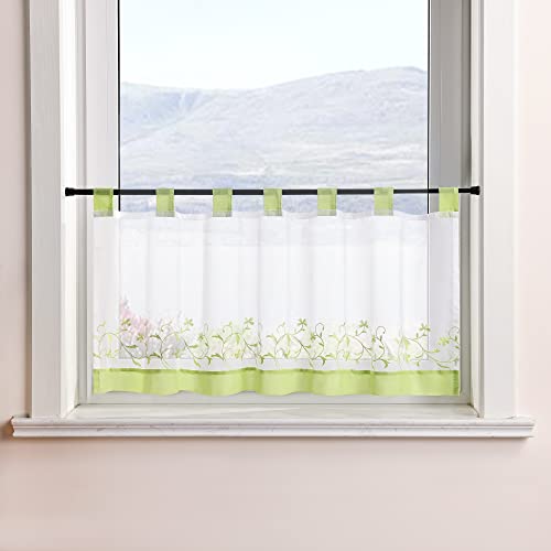 SCHOAL Scheibengardine Voile Bistrogardinen mit Schlaufen Küche Gardinen Landhaus Kurzstores Vorhänge Kurzgardine Bestickt Grün 1 Stück HxB 45x140cm SCHOAL Scheibengardine Voile Bistrogardinen mit Schlaufen Küche Gardinen Landhaus Kurzstores Vorhänge Kurzgardine Bestickt Grün 1 Stück HxB 45x140cm von SCHOAL
