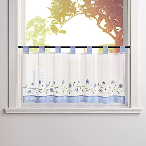 SCHOAL Scheibengardine Voile Bistrogardinen mit Schlaufen Küche Gardinen Transparent Stores Vorhänge Kurzgardine Bestickt Blumenmotiv HxB 30x120cm Blau #2 1 Stück SCHOAL Scheibengardine Voile Bistrogardinen mit Schlaufen Küche Gardinen Transparent Stores Vorhänge Kurzgardine Bestickt Blumenmotiv HxB 30x120cm Blau #2 1 Stück von SCHOAL