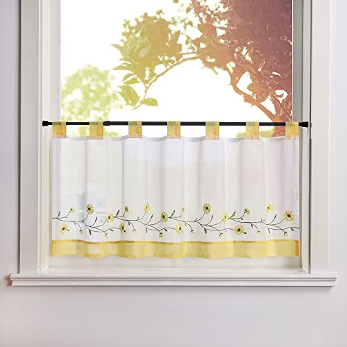 SCHOAL Scheibengardine Voile Bistrogardinen mit Schlaufen Küche Gardinen Transparent Stores Vorhänge Kurzgardine Bestickt Blumenmotiv HxB 30x90cm Gelb 1 Stück SCHOAL Scheibengardine Voile Bistrogardinen mit Schlaufen Küche Gardinen Transparent Stores Vorhänge Kurzgardine Bestickt Blumenmotiv HxB 30x90cm Gelb 1 Stück von SCHOAL