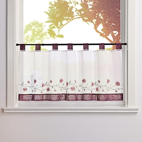 SCHOAL Scheibengardine Voile Bistrogardinen mit Schlaufen Küche Gardinen Transparent Stores Vorhänge Kurzgardine Bestickt Blumenmotiv HxB 45x120cm Violett 1 Stück SCHOAL Scheibengardine Voile Bistrogardinen mit Schlaufen Küche Gardinen Transparent Stores Vorhänge Kurzgardine Bestickt Blumenmotiv HxB 45x120cm Violett 1 Stück von SCHOAL