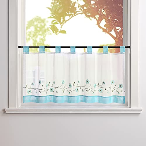 SCHOAL Scheibengardine Voile Bistrogardinen mit Schlaufen Küche Gardinen Transparent Stores Vorhänge Kurzgardine Bestickt Blumenmotiv HxB 60x90cm Blau #1 1 Stück SCHOAL Scheibengardine Voile Bistrogardinen mit Schlaufen Küche Gardinen Transparent Stores Vorhänge Kurzgardine Bestickt Blumenmotiv HxB 60x90cm Blau #1 1 Stück von SCHOAL
