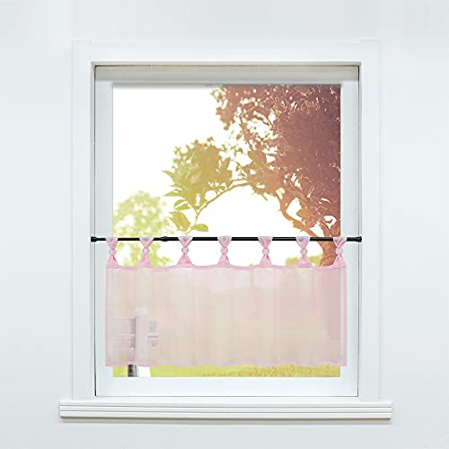 SCHOAL Scheibengardine Voile Bistrogardinen mit Schlaufen Küche Gardinen Transparent Stores Vorhänge Kurzgardine Uni Rosa 1 Stück HxB 30x90cm von SCHOAL