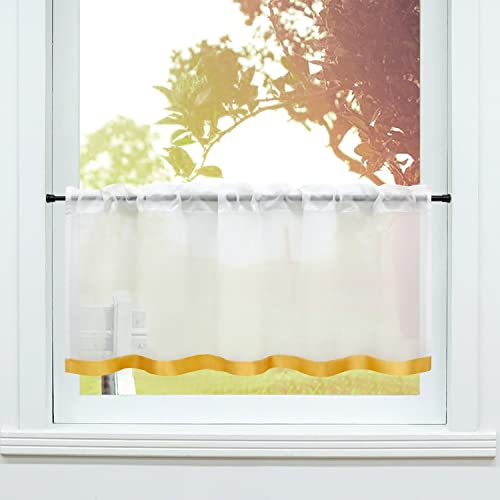 SCHOAL Scheibengardine Voile Bistrogardinen mit Tunnelzug Küche Gardinen Modern Kurzstores Vorhänge Kurzgardine mit Satinband Violett 1 Gold HxB 60x140cm SCHOAL Scheibengardine Voile Bistrogardinen mit Tunnelzug Küche Gardinen Modern Kurzstores Vorhänge Kurzgardine mit Satinband Violett 1 Gold HxB 60x140cm von SCHOAL