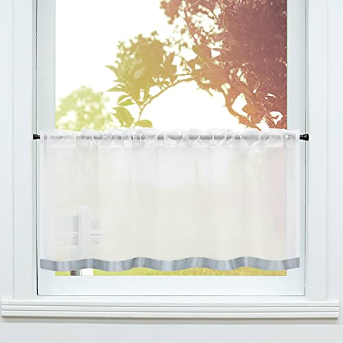 SCHOAL Scheibengardine Voile Bistrogardinen mit Tunnelzug Küche Gardinen Modern Kurzstores Vorhänge Kurzgardine mit Satinband Violett 1 Grau HxB 45x90cm von SCHOAL