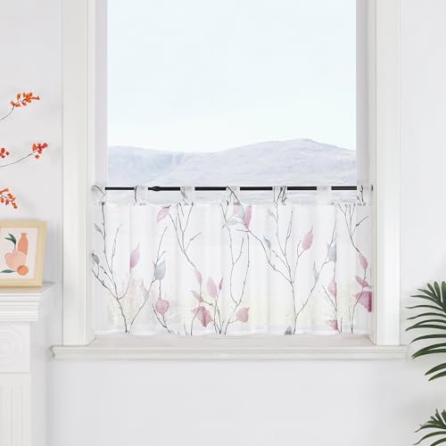 SCHOAL Scheibengardine mit Schlaufen Transparent Vorhang Kurzgardine mit Blätter Muster Bedruckt Bistrogardine 1 Stück HxB 60x120cm Violett SCHOAL Scheibengardine mit Schlaufen Transparent Vorhang Kurzgardine mit Blätter Muster Bedruckt Bistrogardine 1 Stück HxB 60x120cm Violett von SCHOAL