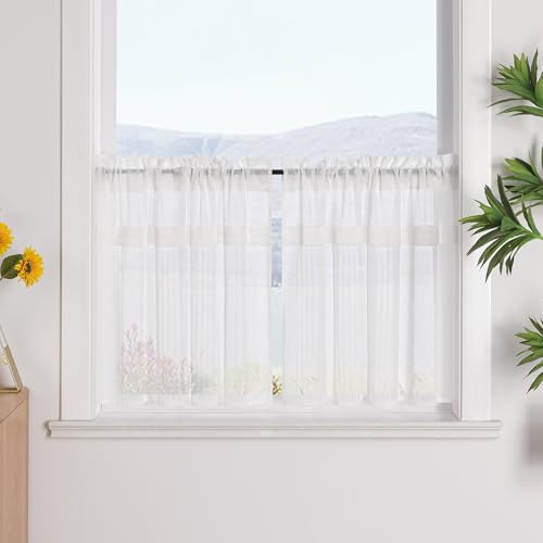 SCHOAL Scheibengardine mit Tunnelzug Transparent Vorhänge 2 Teilige Kurzgardinen Leinenoptik Bistrogardinen Landhausstil Gardinen HxB 60x120 Weiß SCHOAL Scheibengardine mit Tunnelzug Transparent Vorhänge 2 Teilige Kurzgardinen Leinenoptik Bistrogardinen Landhausstil Gardinen HxB 60x120 Weiß von SCHOAL