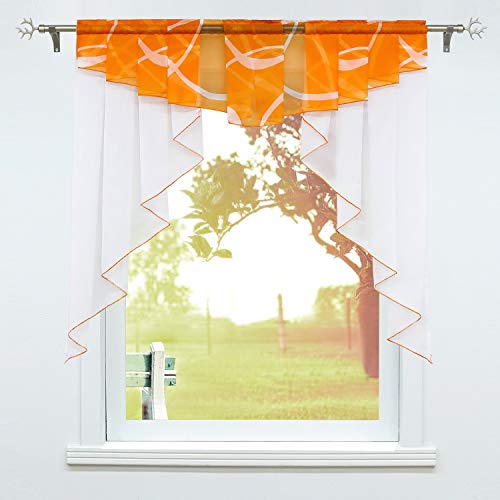 SCHOAL Scheibengardinen Küche Bistrogardinen Voile Transparente Kurzgardinen Kleinfenster Gardinen mit Kräuselband/Tunnelzug 1 Stück BxH 100x100cm Orange von SCHOAL