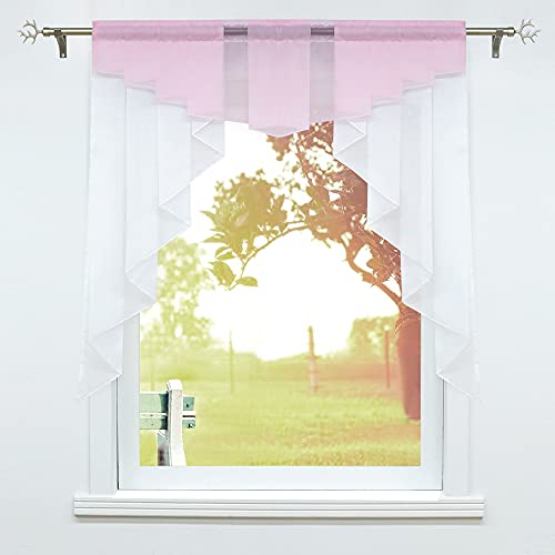 SCHOAL Scheibengardinen Küche Kleinfenster Gardinen mit Kräuselband oder Tunnelzug Bistrogardinen Voile Transparente Kurzgardinen Modern 1 Stück BxH 100x100cm Rosa von SCHOAL