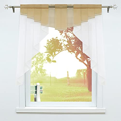 SCHOAL Scheibengardinen Küche Kleinfenster Gardinen mit Kräuselband oder Tunnelzug Bistrogardinen Voile Transparente Kurzgardinen Modern 1 Stück BxH 120x125cm Sand von SCHOAL