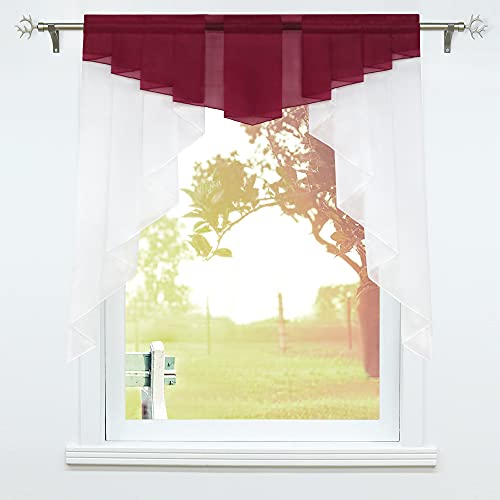 SCHOAL Scheibengardinen Küche Kleinfenster Gardinen mit Kräuselband oder Tunnelzug Bistrogardinen Voile Transparente Kurzgardinen Modern 1 Stück BxH 120x125cm Weinrot von SCHOAL