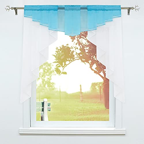 SCHOAL Scheibengardinen Küche Kleinfenster Gardinen mit Kräuselband oder Tunnelzug Bistrogardinen Voile Transparente Kurzgardinen Modern 1 Stück BxH 120x145cm Blau von SCHOAL