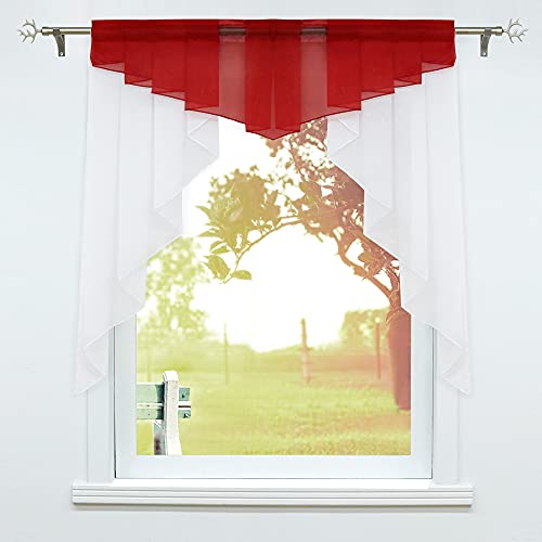 SCHOAL Scheibengardinen Küche Kleinfenster Gardinen mit Kräuselband oder Tunnelzug Bistrogardinen Voile Transparente Kurzgardinen Modern 1 Stück BxH 120x145cm Rot von SCHOAL