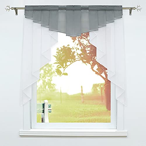 SCHOAL Scheibengardinen Küche Kleinfenster Gardinen mit Kräuselband oder Tunnelzug Bistrogardinen Voile Transparente Kurzgardinen Modern 1 Stück BxH 140x145cm Grau von SCHOAL