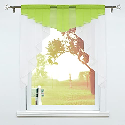 SCHOAL Scheibengardinen Küche Kleinfenster Gardinen mit Kräuselband oder Tunnelzug Bistrogardinen Voile Transparente Kurzgardinen Modern 1 Stück BxH 140x145cm Grün von SCHOAL