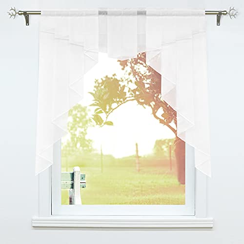 SCHOAL Scheibengardinen Küche Kleinfenster Gardinen mit Kräuselband oder Tunnelzug Bistrogardinen Voile Transparente Kurzgardinen Modern 1 Stück BxH 80x80cm Weiß von SCHOAL